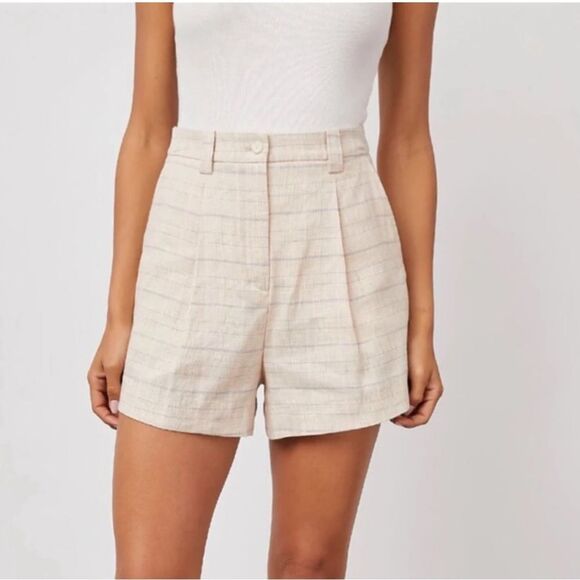 RAILS Ilena Linen Trouser Shorts High Waist‎ Sand Check Cream Plaid Size 12 New - Picture 6 of 16